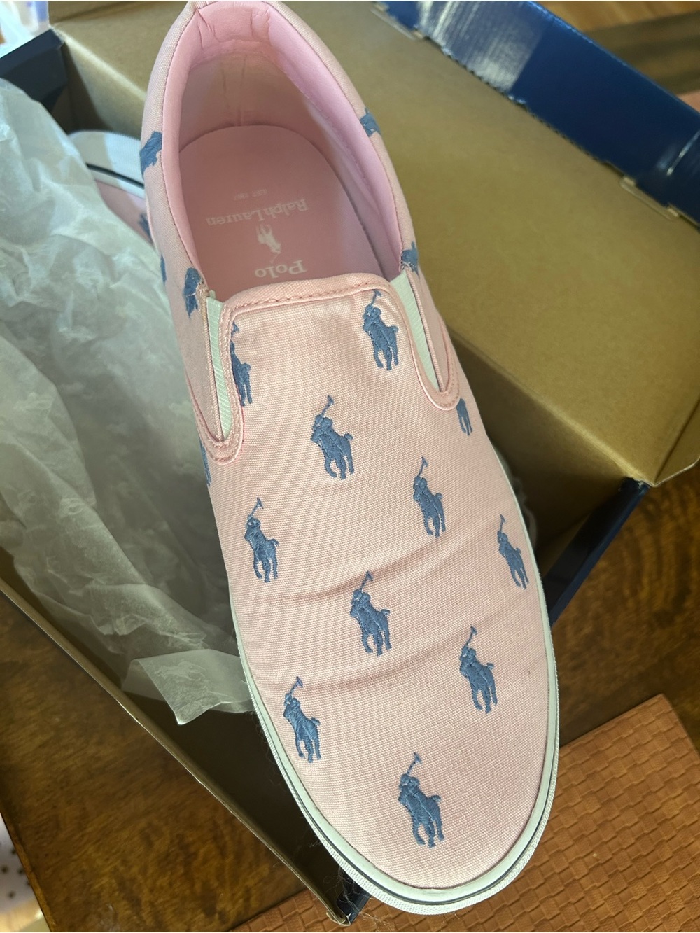 Thompson Pink Canvas Slip-On Loafer with Blue Embroidered Logos